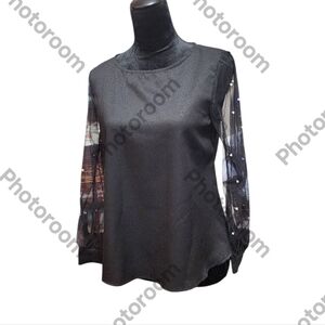 SHEIN Black Blouse with Sheer Sleeves